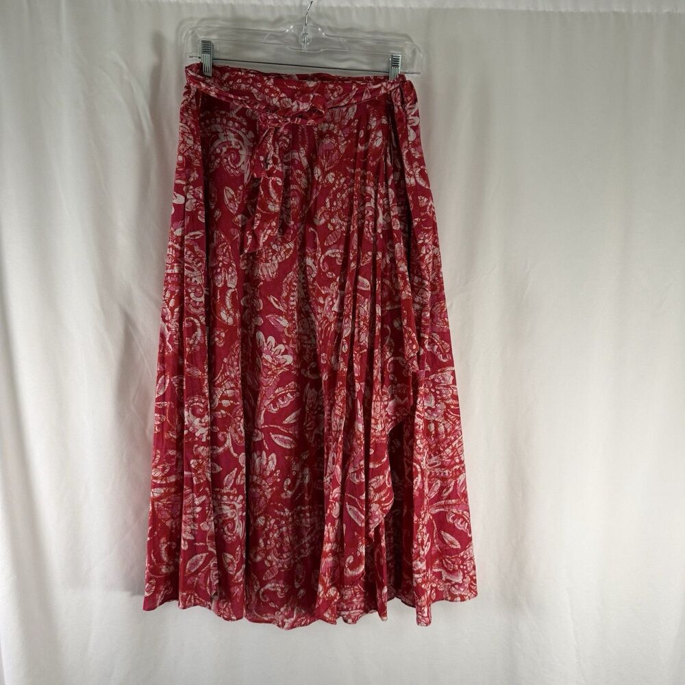 Coldwater Creek Midi Skirt Women's Medium Pink Floral Belted Ruffle Trim Zip